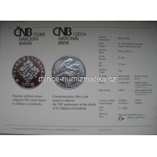 Certifikát k pamětní stříbrné minci ČR 200 Kč 2002 svatá Zdislava z Lemberka